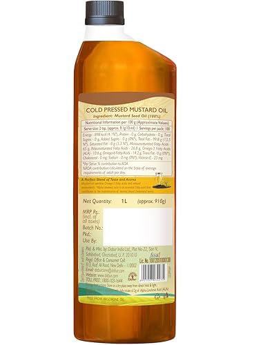 Image of Dabur Cold Pressed Mustard Oil 1L | Healthy Cooking Oil | Goodness of Omega 3 & 6 | Perfect blend of Health, Taste & Aroma