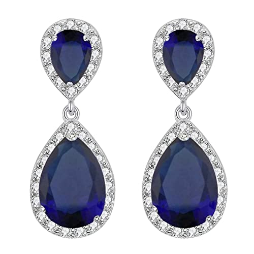 Selovo Blue Teardrop Dangle Earrings Silver Tone Sapphire Color Cubic Zirconia #TOP20