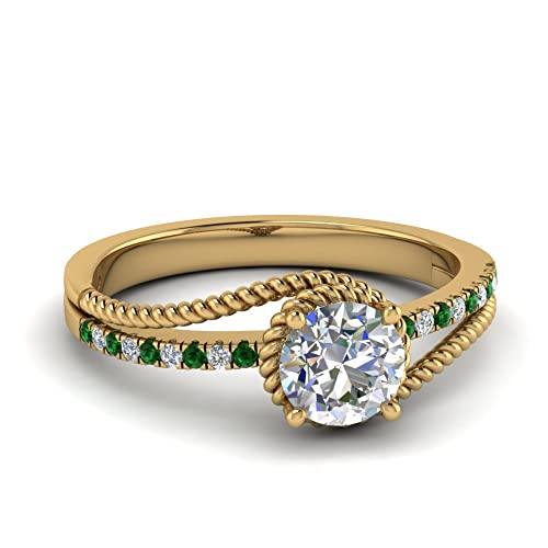 Image of Choose Your Gemstone Rope Split Shank Diamond CZ Ring Yellow Gold Plated Round Shape Split Shank Engagement Ring Minimal Modern Design Birthday Gift Wedding Gift US Size 4 to 12