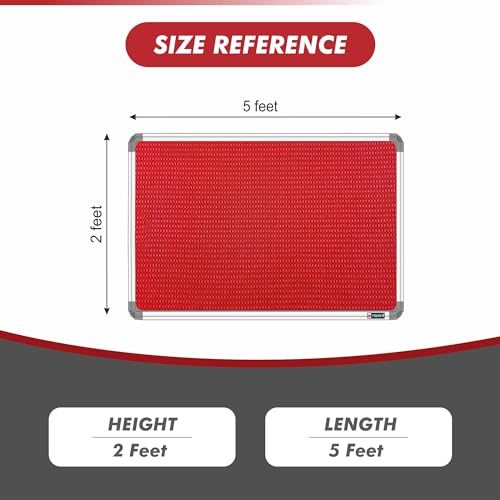 Image of YAJNAS 2X5 Feet Premium Material Red Designed Notice Board with Acrylic Door /Soft Board /Bulletin Board /Pin-up Display Board for Study Room, Office, School & Home Use