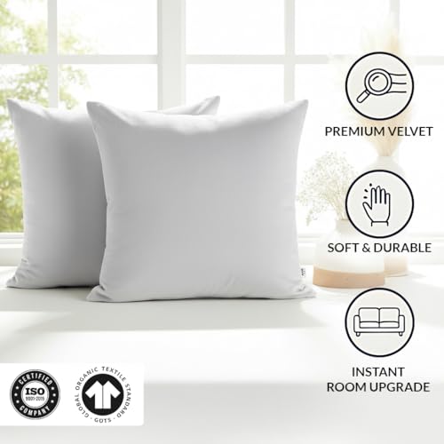 Image of HOMEMONDE Velvet Cushion Covers Set of 5-20x20 Inch Decorative Pillow Cover for Sofa, Couch, Chair, White