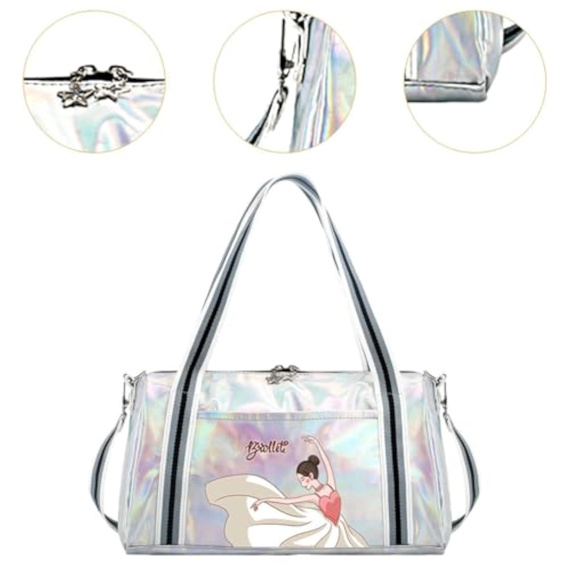Portable Personal Item Dance Bag for Women, Silver