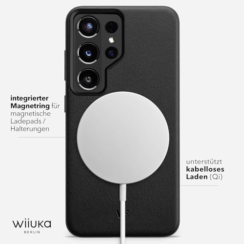 WIIUKA Etui do Samsung Galaxy S26 Ultra, skóra z Niemiec, ochrona 360°, skórzane etui bardzo cienkie, etui premium na telefon komórkowy, Case, Qi, do Samsung S26 Ultra, skiin czarne