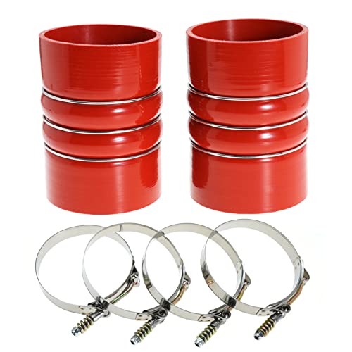Image of Silicone Charge Air Cooler Hump Hose Boot Set 4 inch X 6 inch 4 inch with T Bolt Clamp Red