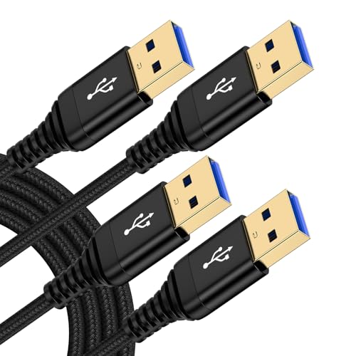 USB to USB Cable, 6FT 2 Pack USB A to USB A Cable Male to Male USB2.0 Cable Type A Double Sided Data Transfer Cord for Computer, PC, Laptop Cooler, TV, Hub, Hard Drive Enclosures, DVD Player, KVM