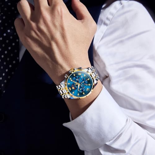 Image of OLEVS Watches for Men Analog Quartz Original Branded Mens Watch Chronograph Stainless Steel Chain 3ATM Waterproof Wrist Watch for Men