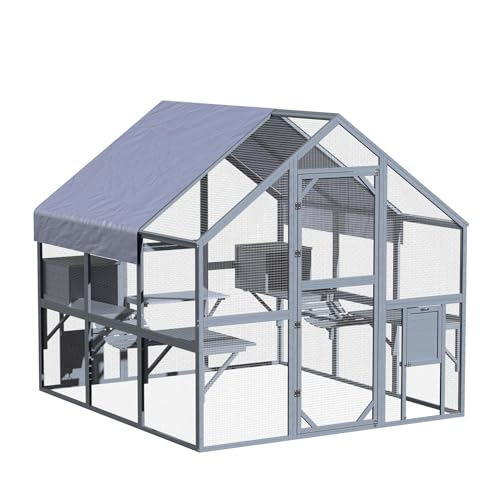 Wiltec Freilaufgehege Katzen 210 x 187 x 187 cm, Katzenfreigehege Holz, Außengehege Verschiedene Ebenen, Katzengehege für Garten, Balkon