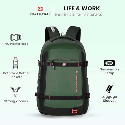 Image of HOT SHOT PHANTOM-X,Detachable Key Ring,Trolley sleeve,Suspension straps,laptop backpack for men|office bag for men|college bag |laptop bag,32 L for men & women