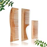 INSIME Neem Wooden Comb Set for Women & Men | Wooden combs combo Hair Comb Set | Kachi neem comb for Women for Hair Growth | Dandruff remover comb Neem Wood Kangi for Hair (Pack of 3)