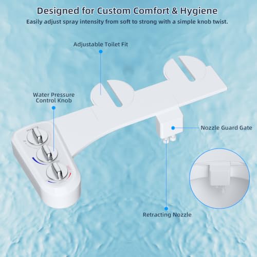 Hibbent Bidet Attachment, Hot & Cold Water Spray Bidet Toilet Seat, White - image 6