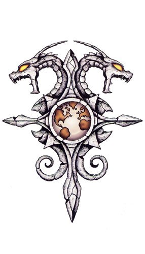 GIANT Back to Back Stone Dragon Temporary Tattoo