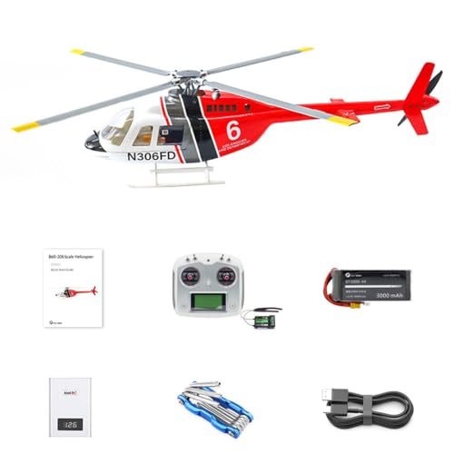 JOTPOR FLYW-ING Bell-206 - Helicóptero RC de 6 canales, modelo de escala de 470 clases, helicóptero de control remoto de 2.4 GHz con interruptor de modo de vuelo dual, versión RTF para adultos y