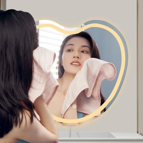 Miroir de salle de bain avec LED en forme de cœur réglable tactile - 3