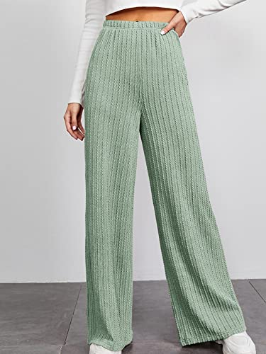 Women's Elastic High Waist Ribbed Knit Wide Leg Casual Lounge Pants Trousers