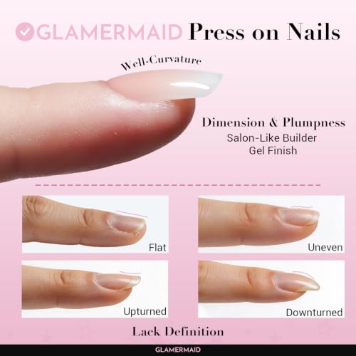 GLAMERMAID Nude Pink Press on Nails Short, Cinnamon Fake Nails Round Sqaure