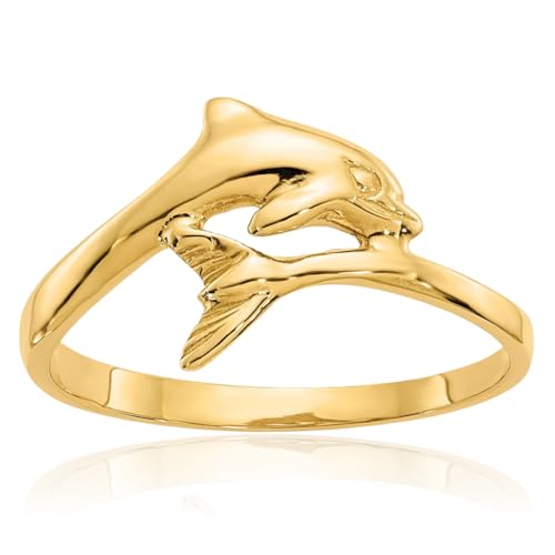 IceCarats 14K Solid Yellow Gold Sea Dolphin Ocean Fish Beach Nautical Ring
