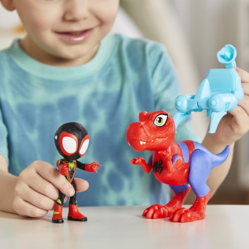 Marvel Spidey and His Amazing Friends Dino-Webs Spidey-Rex & Miles “Spin” Morales 4-inch-Scale Spider-Man Action Figure Set, Toys for Kids by Spidey and his Amazing Friends - Image 3