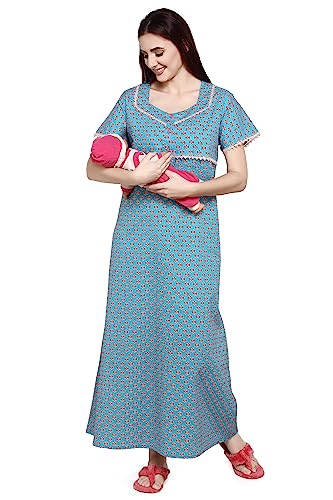 Image of Evolove Women's Cotton Long Maxi Maternity Feeding Night Gown with Pockets, Super Soft Comfortable (LNG-Feeding)