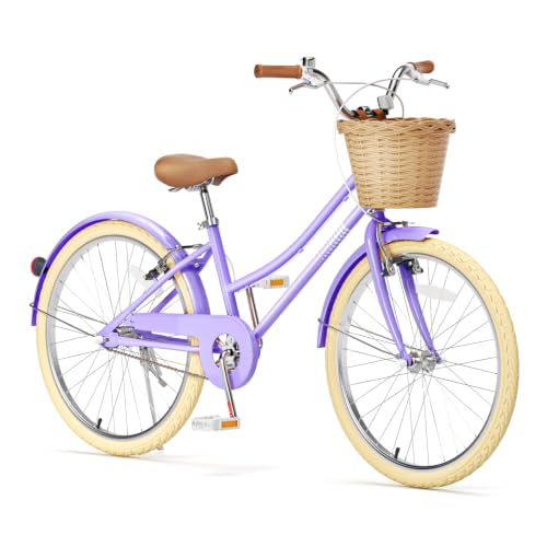 Image of Glaf 12 14 16 18 20 24 Inch Girls Bike with Training Wheels /Kickstand Kids Bike for 2-15 Years Old Toddler Girls Bicycle with Basket, Beach Cruiser Girls Bike