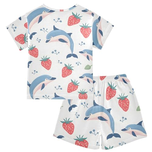 ALAZA Cute Dolphin Strawberry Pajamas Short Sleeve 2 Piece Sleepwear Top and Bottom Pajama Set Unisex2