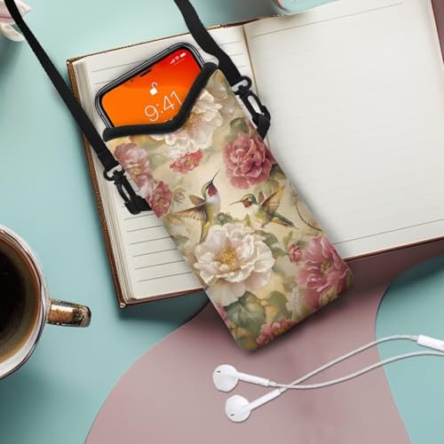 Image of Women Small Crossbody Bag Fashion Phone Pouch with Adjustable Strap Lightweight Mini Smartphone Purse Travel Essentials, Vintage Hummingbird Floral