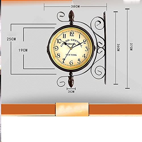 Reloj de pared de doble cara estilo estación de tren giratorio con soporte de metal 5