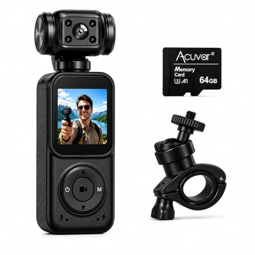 Acuvar 2K �|�P�b�g�J���� 3���W���o���X�^�r���C�U�[�t�� �ʐ^�B�e�p�r�f�I�J���� �|�P�b�g�{�f�B�J�� �A�N�V���� �n���h�w���h Vlog�J���� WiFi�t�� �X�N���[���t�F�C�X�g���b�L���O&���[�V�����X�^�r���C�U�[&64GB SD�J�[�h�t��