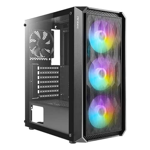 Image of Antec NX292 ATX Mid-Tower Case, Tempered Glass Side Panel, Full Side View, Pre-Installed 4 x 120mm in Front, Black