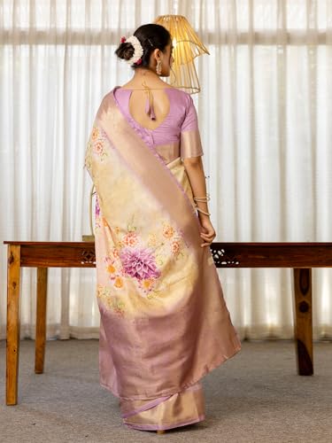 Image of Satrani Women'S Silk Printed Weaving Ready To Wear One Minute Pre Pleated Readymade Saree With Unstitched Blouse Piece