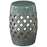 Outsunny 13' x 18' Ceramic Side Table Garden Stool with Knotted Ring Design & Glazed Strong...