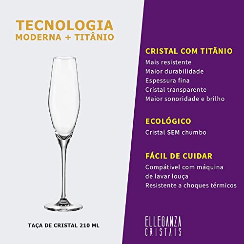 Jogo de 6 tacas para champanhe Loxia em cristal ecologico 210ml A26,8cm