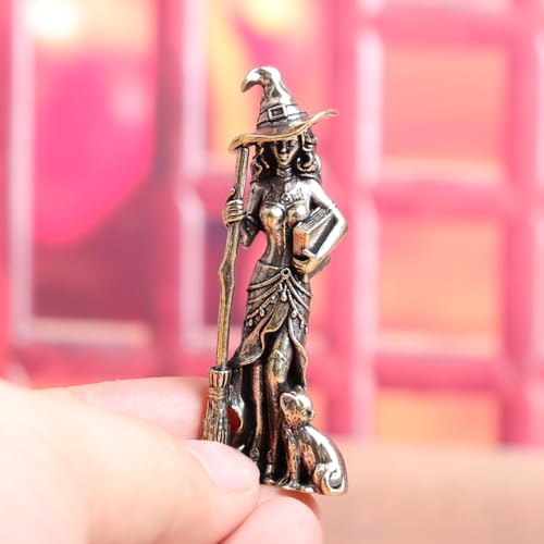 Estatua de Bruja de Latón con Gato 2.48x0.94 Pulgadas miniatura 5
