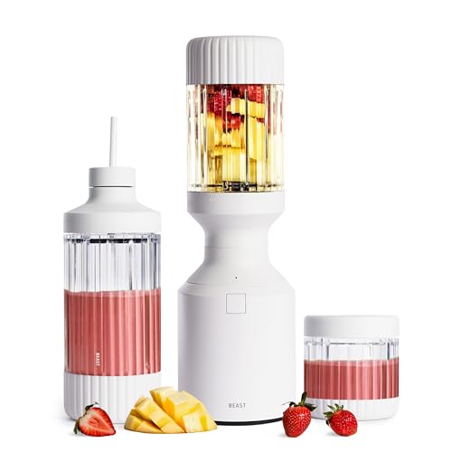 Image of Beast Mega 1200 Plus Countertop Blender, XL Vessel, Cloud White, 1200W | Smoothies, Shakes, Sauces, Dips & Soups, Blends Ice & Frozen Fruit, Extra Tritan Vessels, Straw System
