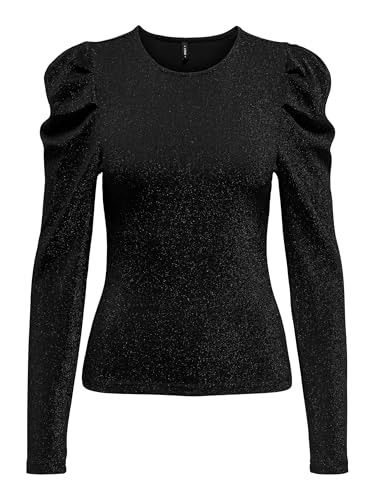 ONLY Damen Onlrich L/S Puff JRS Top, Black/Detail:Black Glitter, Large