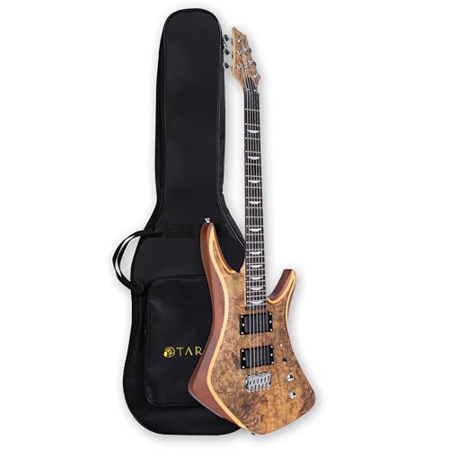 TARIO 6-String Electric Guitar, Maple Burl Veneer Top, Sapele Body, Maple Neck, 24 Frets, HPL Fingerboard, Dual Humbucker Pickups (H-H), Fixed Bridge – Modern Ergonomic Design for Stage & Studio