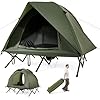 COSTWAY 2 Person Foldable Camping Tent, Elevated Tent Cot with Camping Bed, Waterproof Rainfly, 2 Mesh Doors and Wheeled Bag, Portable Outdoor Dome Tent (Round, 194 x 145 x 150 cm)
