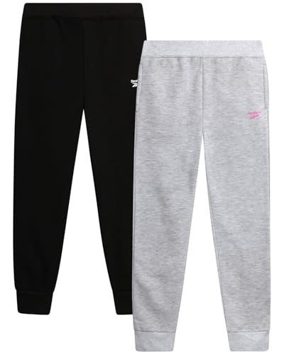 Reebok Girls Sweatpants - 2 Pack Performance Fleece Active Joggers Sweatpants for Girls - Soft Stretch Kids Athletic Pants