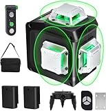 レーザー墨出し器、墨出しレーザー、3Dグリーンレーザー墨出し器、3x360°、水平器 レーザー ビルドとアライメント用、充電式バッテリー、リモコン、磁気回転スタンド レーザー安全基準:クラス2 12ライン 12X-A