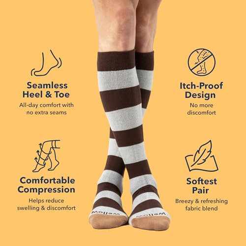 Image of Wellow Knee High Compression Socks for Men & Women | 18-25 mmHg Made with Viscose from Bamboo | Relieves Swelling- Stripes