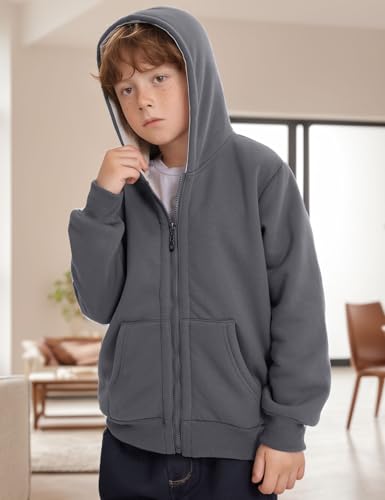 Image of Gihuo Unisex Boy's Girls Winter Warm Sherpa Lined Zip Up Sweatshirt Fleece Jacket Kid's Hoodie Outerwear