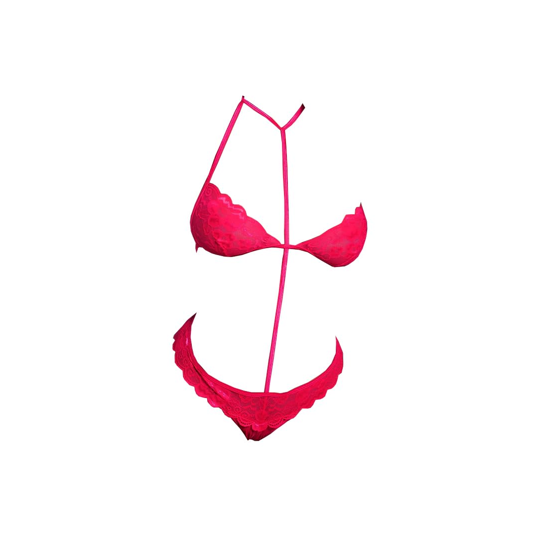 Women's Lace Tie Side Bra and Panty Teddy Style Thongs Lingerie Set Red, Free Size-image-42