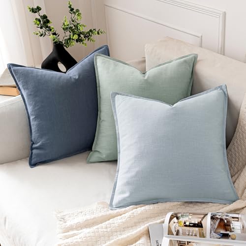 Image of MIULEE Decorative Linen Euro Sham Pillow Covers 24x24 Inch Blue Ashes Boho Farmhouse Neutral Couch Throw Pillows for Bed Pack of 2 Accent Modern Pillowcase Sofa Livingroom Home Decor