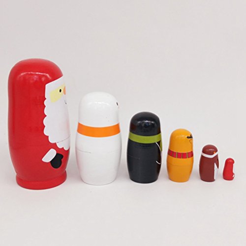 Healifty Russische Nesting Dolls Weihnachtsmann Schneemann Tiere Matryoshka Holz Russische Puppen Klassische Babuschka Handmade Geschenk 6 Stück