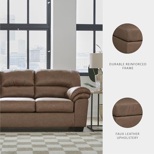 Image of Signature Design by Ashley Caramel Faux Leather Sofa, No Assembly Required