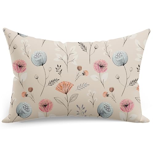 PinkZebra Housse de coussin en flanelle 70 x 90 cm - Housse de coussin moelleuse en 100 % coton - Certifié Öko-Tex - Avec fermeture éclair - Coquelicots et pissenlits