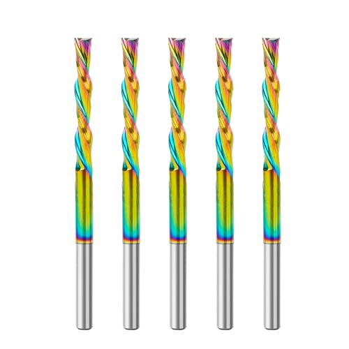 SpeTool 5 fresas en espiral de 3,1 mm, vástago upcut 22 mm, longitud de corte, fresa en espiral con revestimiento DLC, fresadora CNC para fresadora superior, 2 flautas, fresas de ranura VHM, fresa de