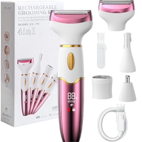 Koeutoze Afeitadora Eléctrica para Mujer, 4 in 1 USB Recargable Eléctrico Depiladora sin Dolor, Recortadora Femenina Electrica Impermeable, Impermeable IPX7, Wet&Dry Depiladora Mujers Zona Intima para