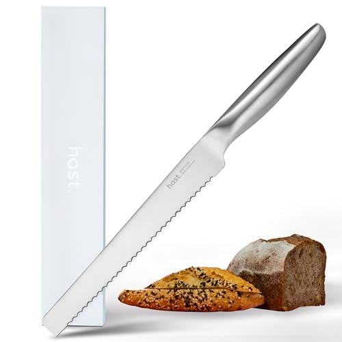 HAST Edition 8-Inch Serrated Bread Knife, Ultra-Sharp Professional Bread Slicing Knife, Advanced Powder Steel, Lightweight, Comfortable Ergonomic & Award-Winning Design (Matte Silver)