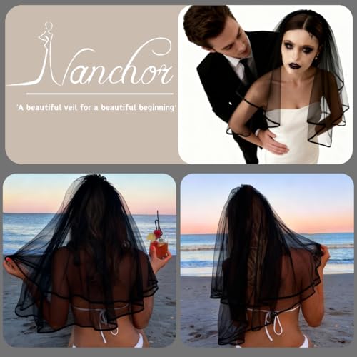 Nanchor Bridal Veil Women's Simple Tulle Short Wedding Veil Satin Edge With Comb for Wedding Bachelorette Party