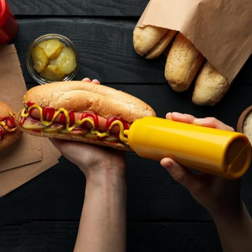 زجاجات تتبيل الطعام قابلة للضغط (1000 مل لكل منهما)، زجاجات صلصات مع أغطية ملفوفة، موزع زيت بلاستيكي مانع للتسرب قابل لإعادة الاستخدام للكاتشب والشواء والسلطة والتتبيلة - عبوة من قطعتين من الفخامة